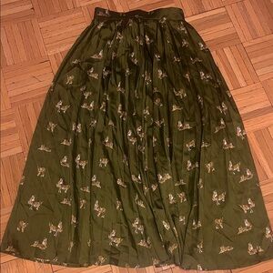 Zara Dark Green Patterned A-Line Skirt